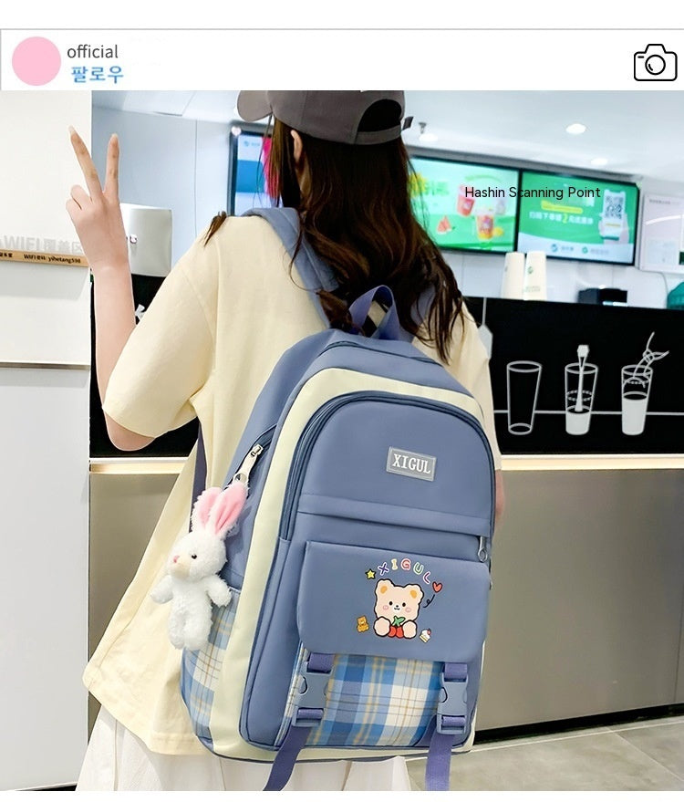 Modern Plaid Nylon Backpack Three-piece Set