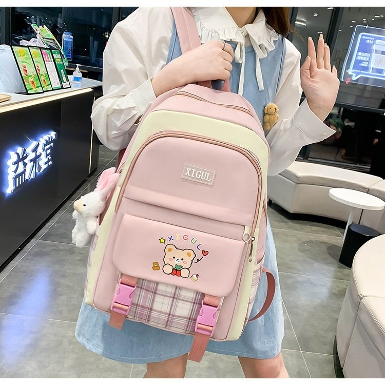 Modern Plaid Nylon Backpack Three-piece Set