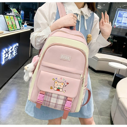 Modern Plaid Nylon Backpack Three-piece Set