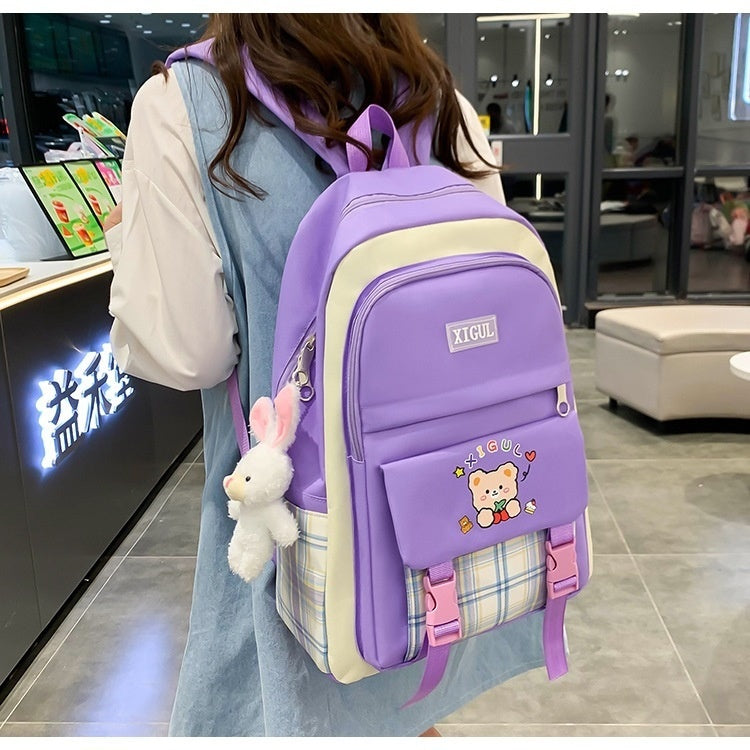 Modern Plaid Nylon Backpack Three-piece Set