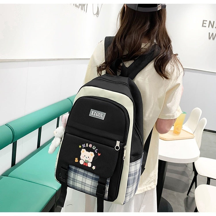 Modern Plaid Nylon Backpack Three-piece Set