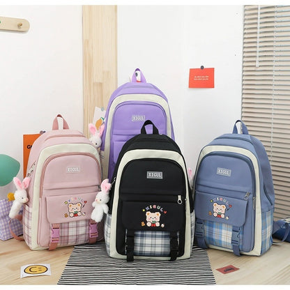 Modern Plaid Nylon Backpack Three-piece Set