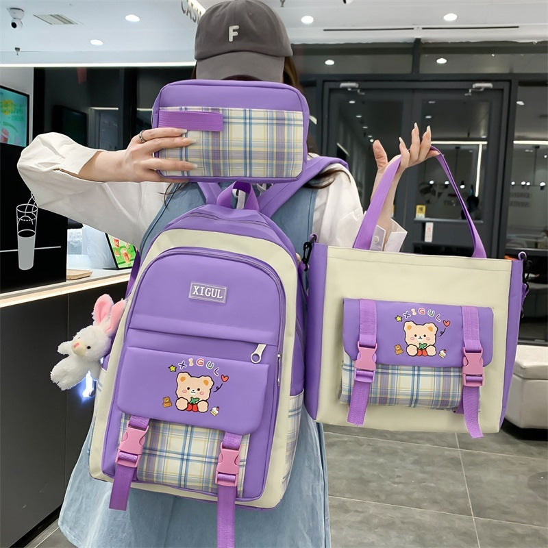 Modern Plaid Nylon Backpack Three-piece Set